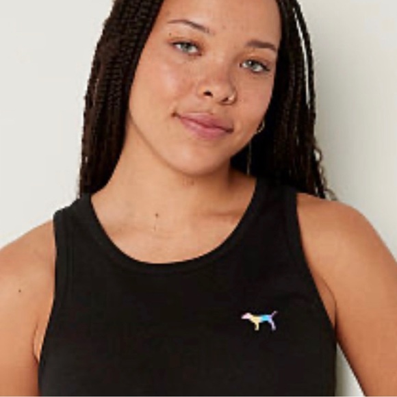 VS Pink SET Black Gradient Rainbow Tank & Matching Yellow Tulip 3” Shorts - Picture 6 of 6